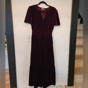 Velvet Burgundy Maxi Tiered Short Sleeve Dress Size XL Whimsygoth Rich Velvet